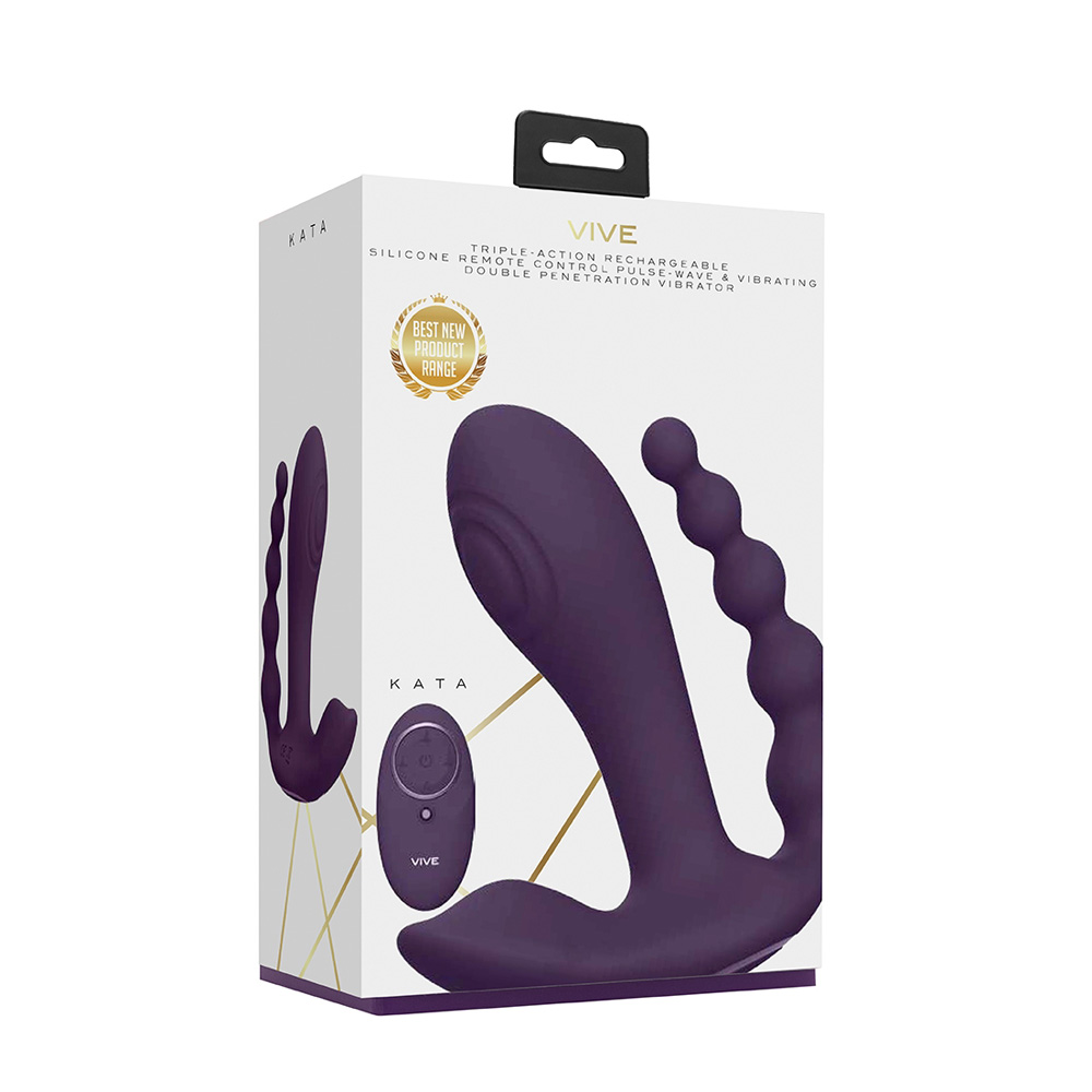 Kata Pulse Wave & Vibrating Double Penetration Vibrator Purple - Foxy Bunny