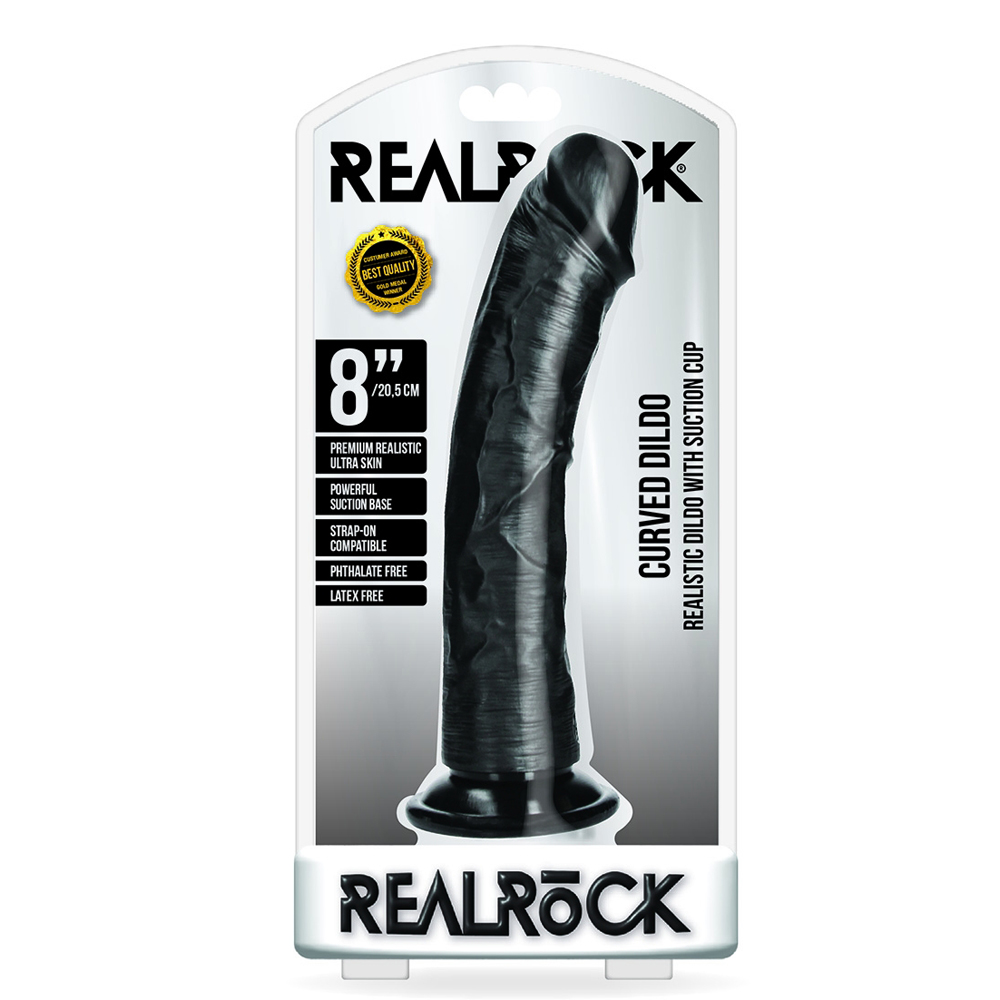 Curved Realistic Dildo Without Balls With Suction Cup 8'' Black